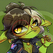Icon of a goblin girl with round red glasses